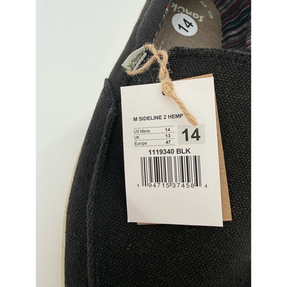 Sanuk Mens Sideline 2 Hemp Slip On Shoes Black Size 14 - Picture 3 of 6